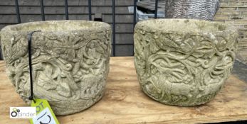 A pair of reconstituted stone Garden Planters, with mythical creature design in the style of William