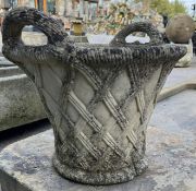 A reconstituted stone lattice work Basket, 19in hi