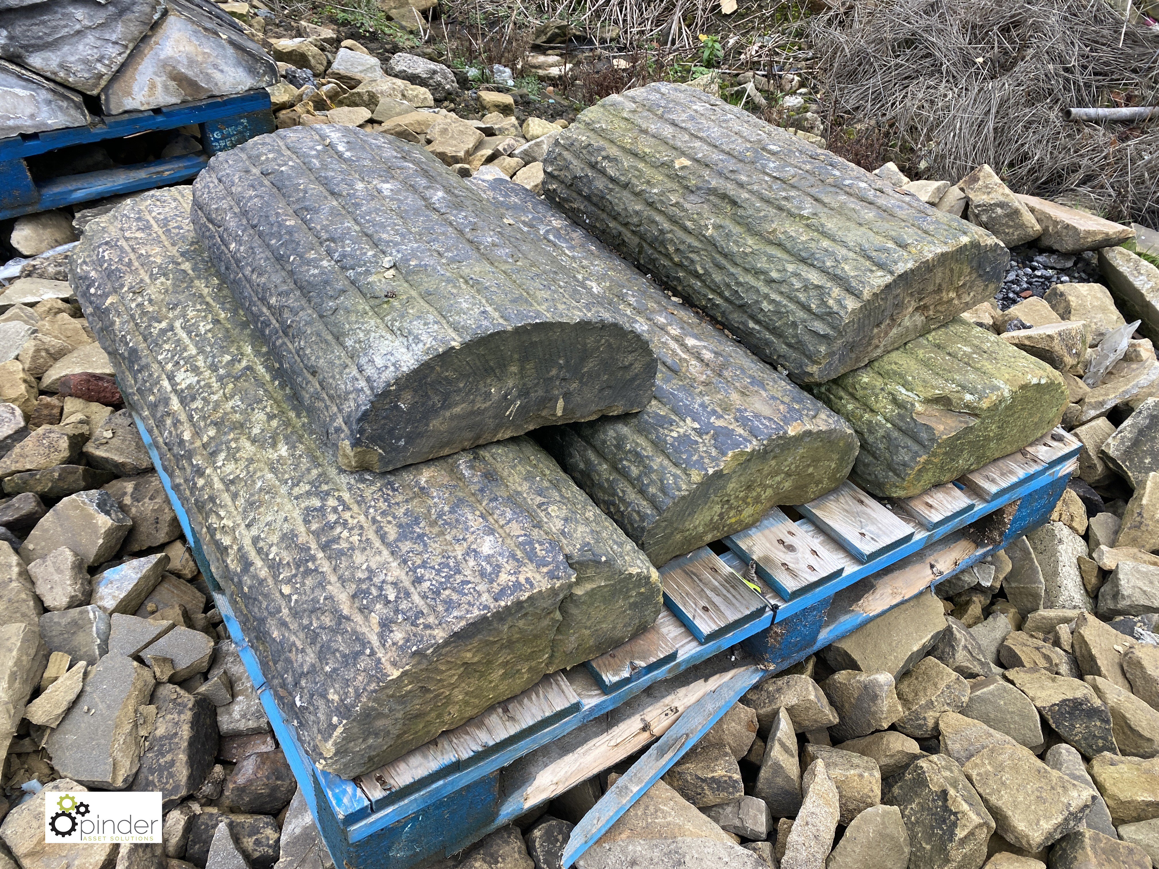 A pallet 5 reclaimed Georgian Yorkshire Stone hog back Coping, 15in wide, approx. 14.8 linear