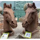 A pair cast iron horse head Bust Finials, 14in high