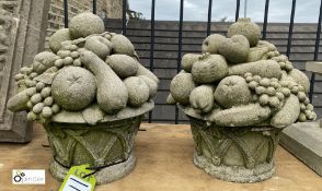 A pair reconstituted stone Fruit Basket Finials, 16in high x 14in diameter