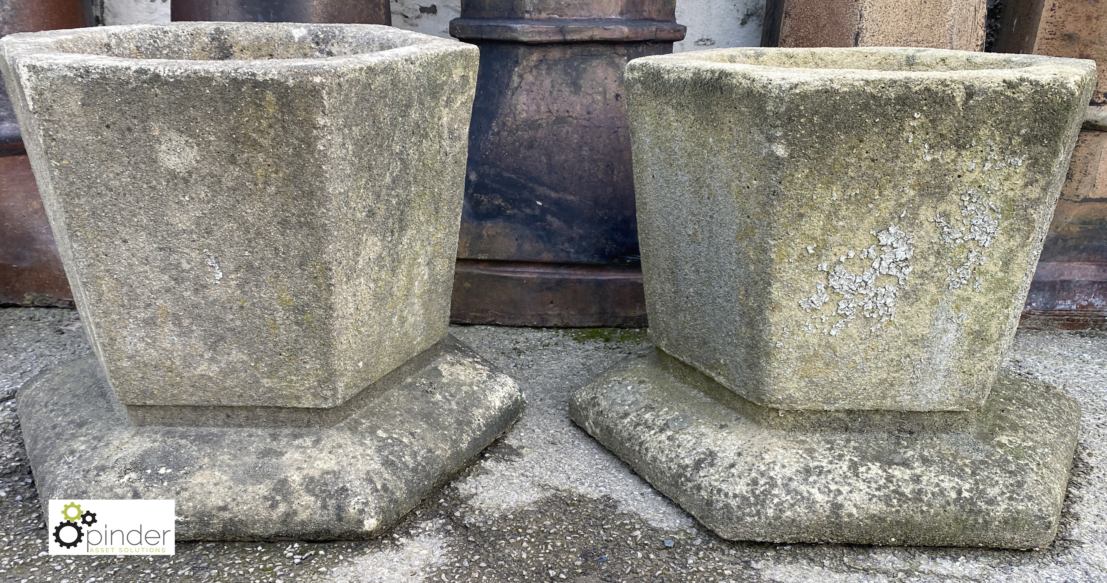 A pair hexagonal reconstituted stone Art Deco Planters, from Burtons Tailors Factory, Burmantofts, - Image 2 of 6
