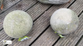 A pair original carved Yorkshire Stone Ball Finials, circa 1880, 7in diameter