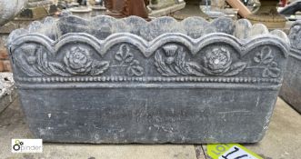 An original lead Planter, with rose thistle and shamrock decoration, 8in high x 9in wide x 17in