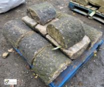 A run Victorian half round Yorkshire Stone Wall Tops, 14in, approx. 12 linear feet (Located at