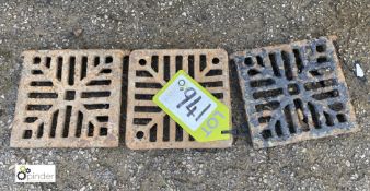 3 vintage cast iron Drain Grates, 6in x 6in