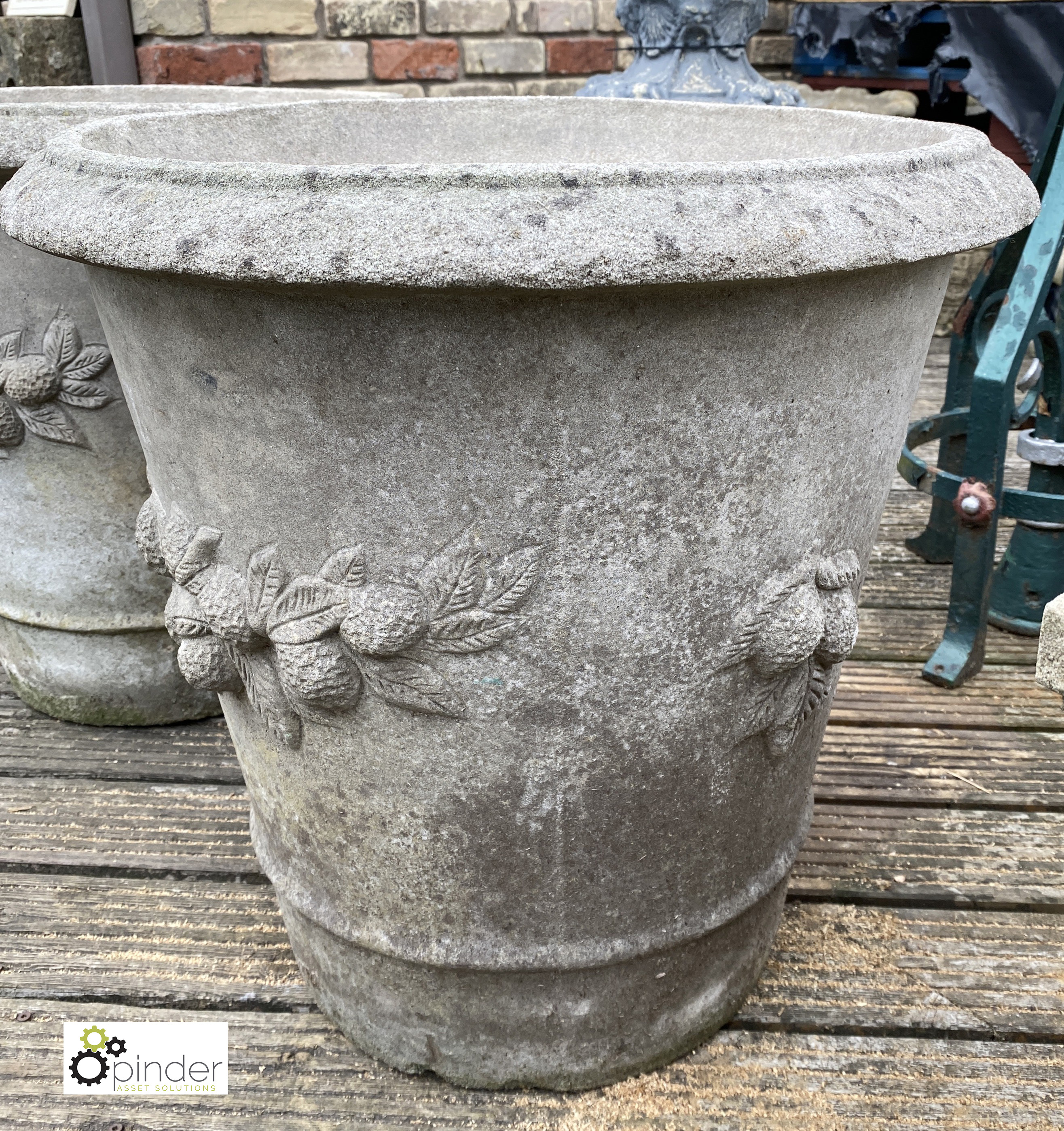 A pair large reconstituted stone Orange/Lemon Tree Pots, with fruit decoration, 22in high x 21in - Image 6 of 8