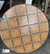 An original mahogany copper and tiled Pub Tabletop, circa early 1900s, 22in diameter