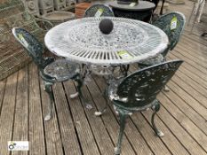 A cast alloy Conservatory Set, comprising table and 4 chairs, in the style of Coalbrookdale style,