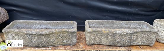 A pair reconstituted stone Window Planters, with floral decoration, 8in high x 12in wide x 29in