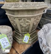 An original hand carved Yorkshire Gritstone Gothic Garden Jardiniere, 20in high x 21in diameter