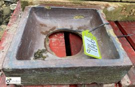 A reclaimed Victorian salt glazed terracotta Drain Gully, 12in x 12in (Located at Deep Lane,