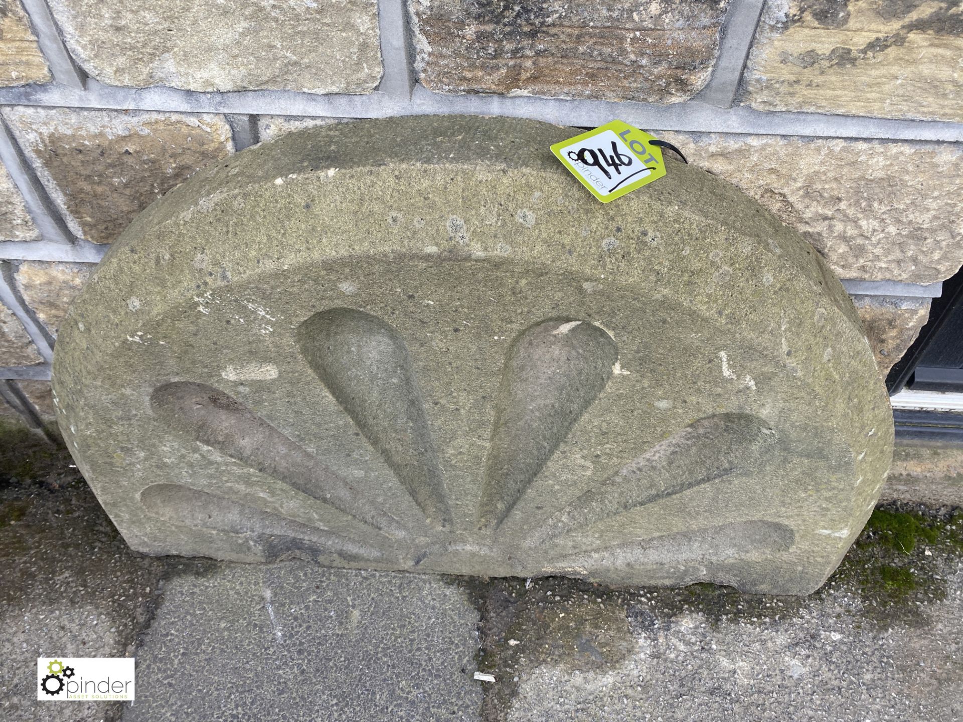 A pair Victorian Yorkshire Stone half round fluted decorative Wall Panels, 24in high x 36in wide - Image 3 of 6