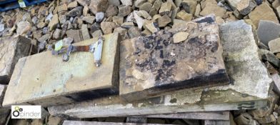 A pallet 3 Yorkshire Stone Lintels (1 lintel has wrought iron hanging bracket attached) (Located