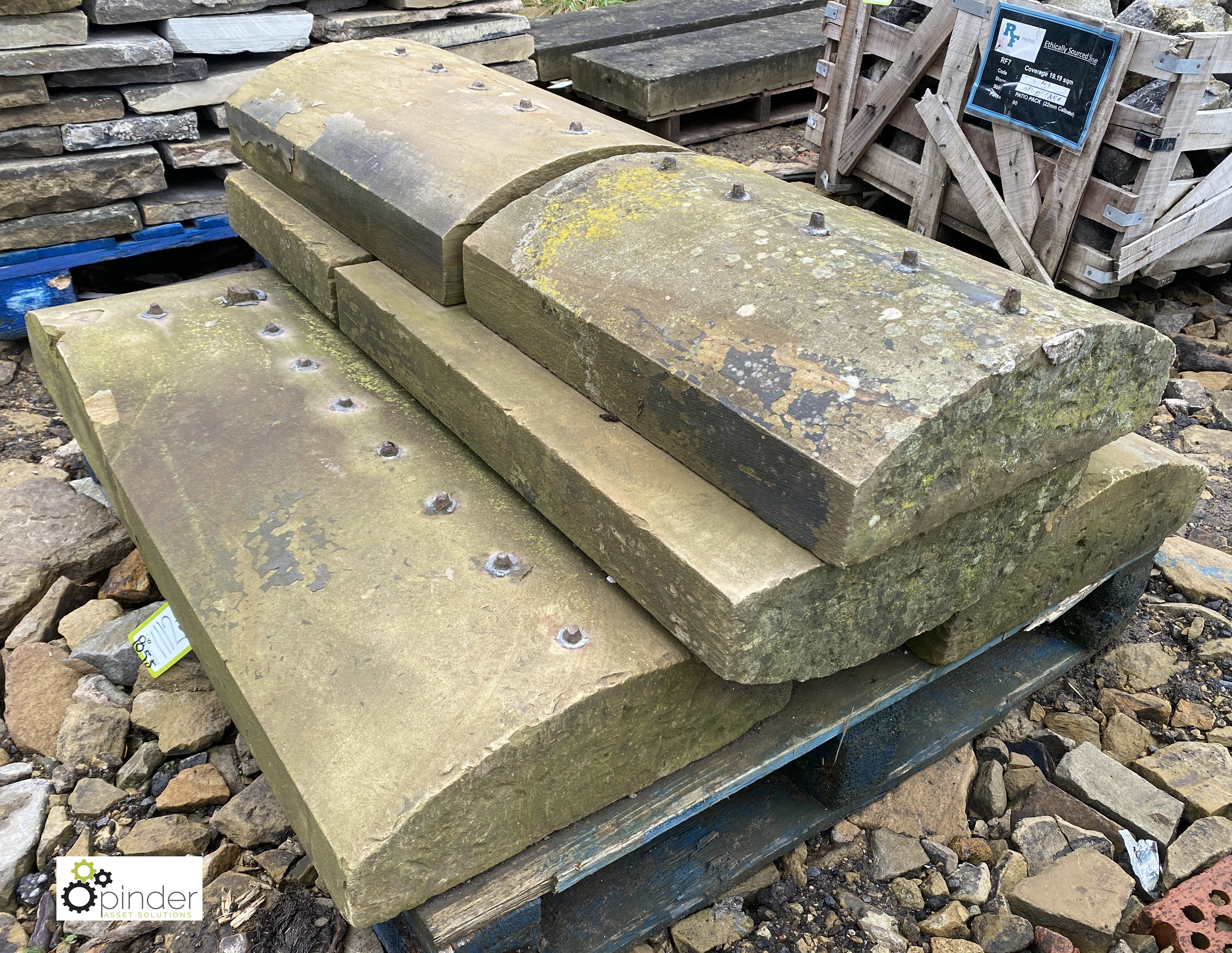 A pallet reclaimed Yorkshire Stone hog back Coping, 18in wide, approx. 15.8 linear feet (matching