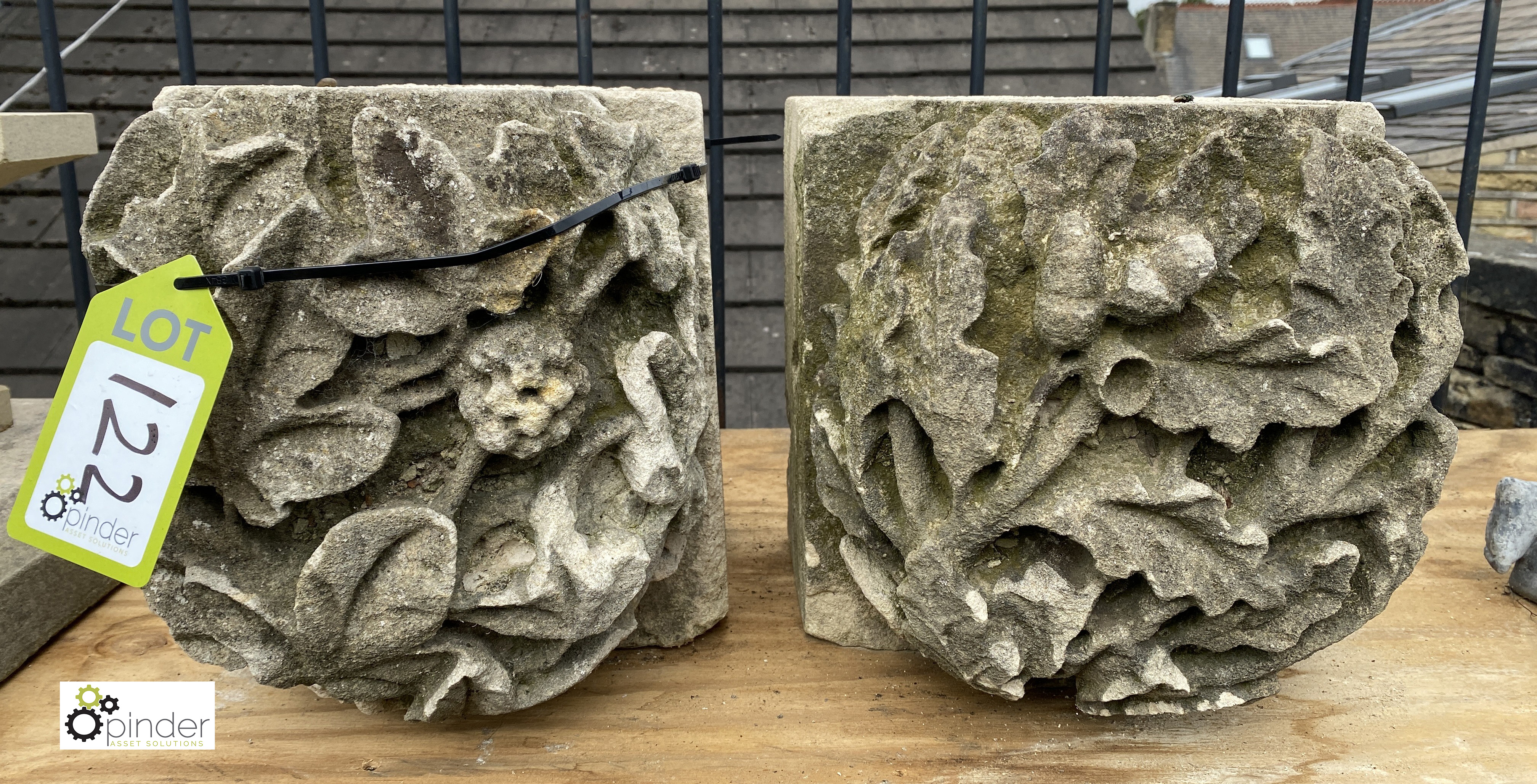 A pair hand carved Portland Stone Window Bosses, with oak leaf and acorn decoration, circa 1850,
