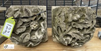 A pair hand carved Portland Stone Window Bosses, with oak leaf and acorn decoration, circa 1850,