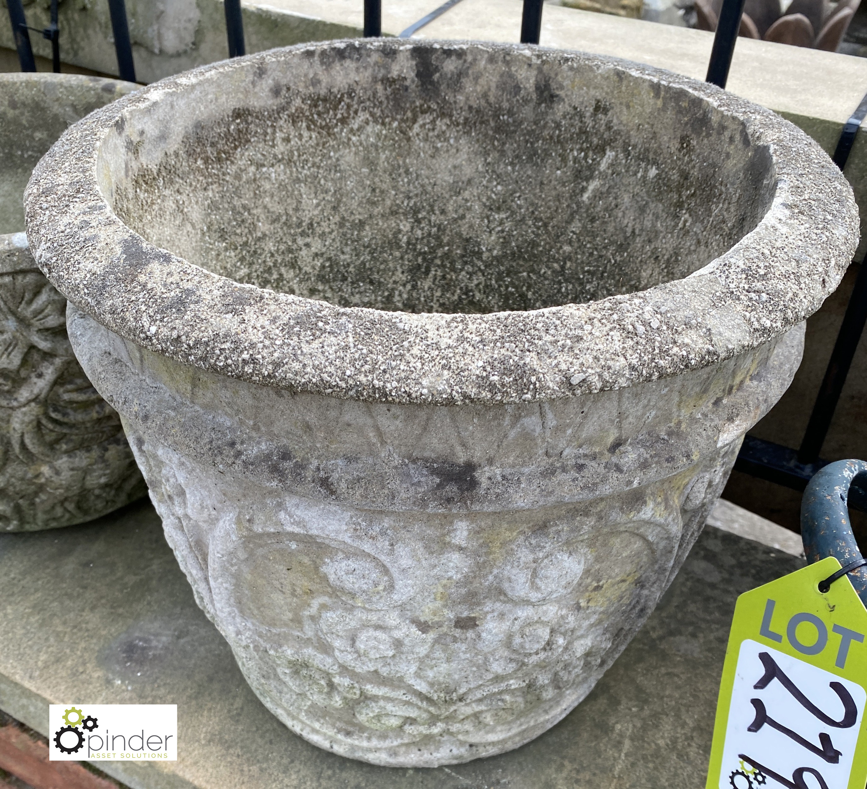 A reconstituted stone Planter, with flower decoration, 12in high x 14in diameter - Image 2 of 4