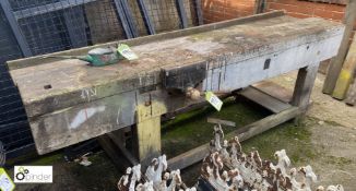 A vintage wooden Joiners Workbench, with original side vice, 30in high x 22in wide x 87in long