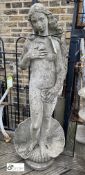 A reconstituted stone classical Art Deco Figure of a Girl stood in a clam shell, 46in high