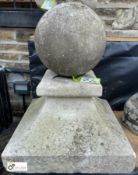 A Ball Finial, on an original carved Portland stone base, 28in high x 19in x 19in