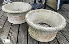 A pair reconstituted willow stone Planters with flower decoration, circa late 1900s, 10in high x