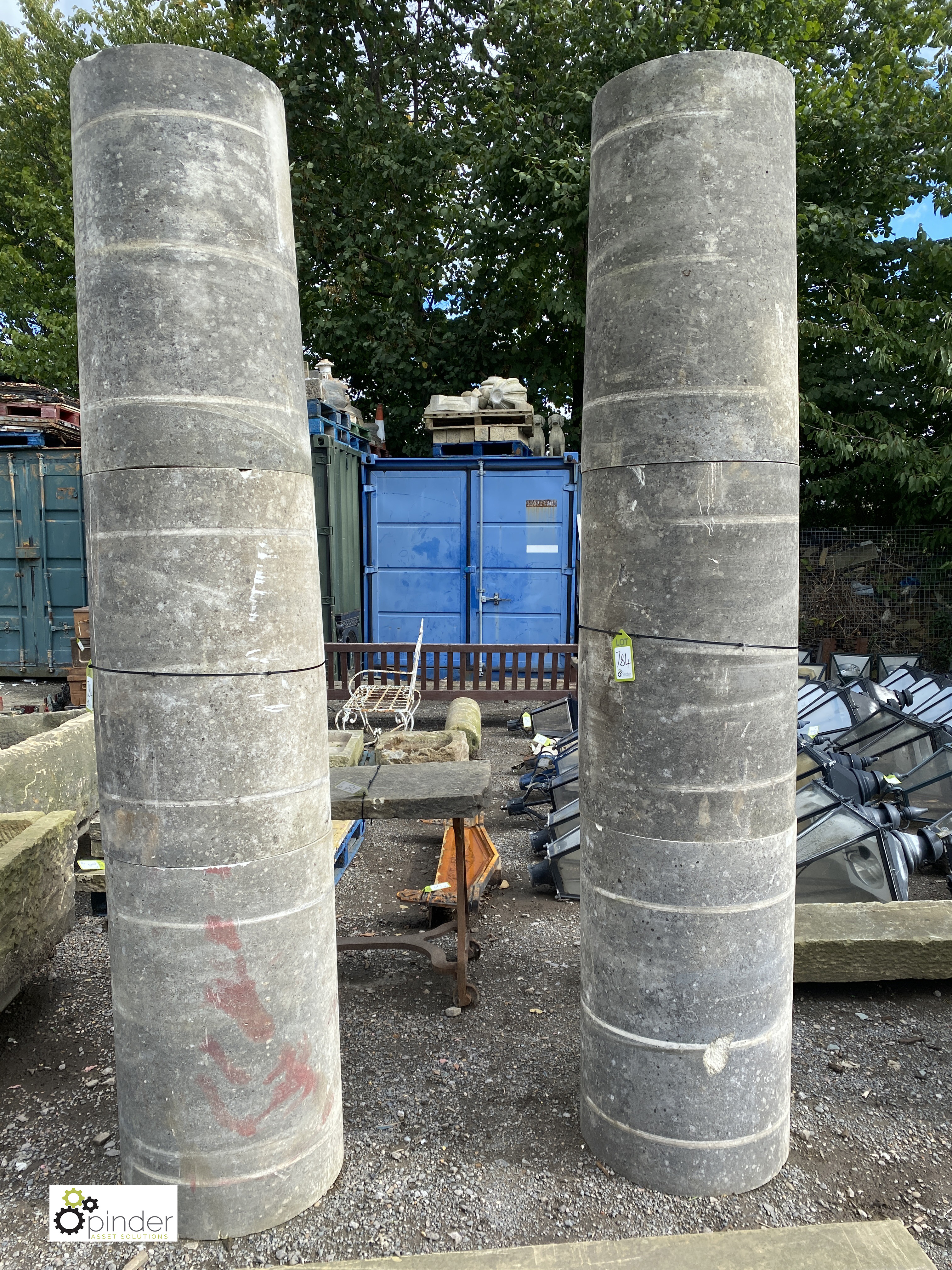A pair Portland Stone 3-piece Columns, 100in high x 22in diameter (paired with lot 787)