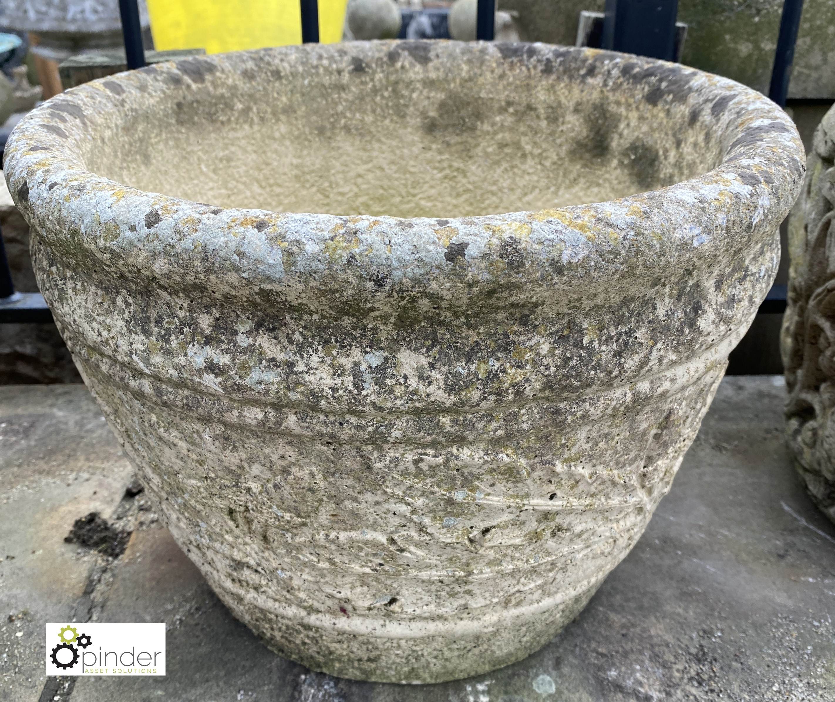 A reconstituted stone Garden Planter, with leaf decoration, circa late 1900s, 10in high x 12in