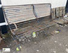An original early Victorian wrought iron Strap Bench, 34in high x 72in wide