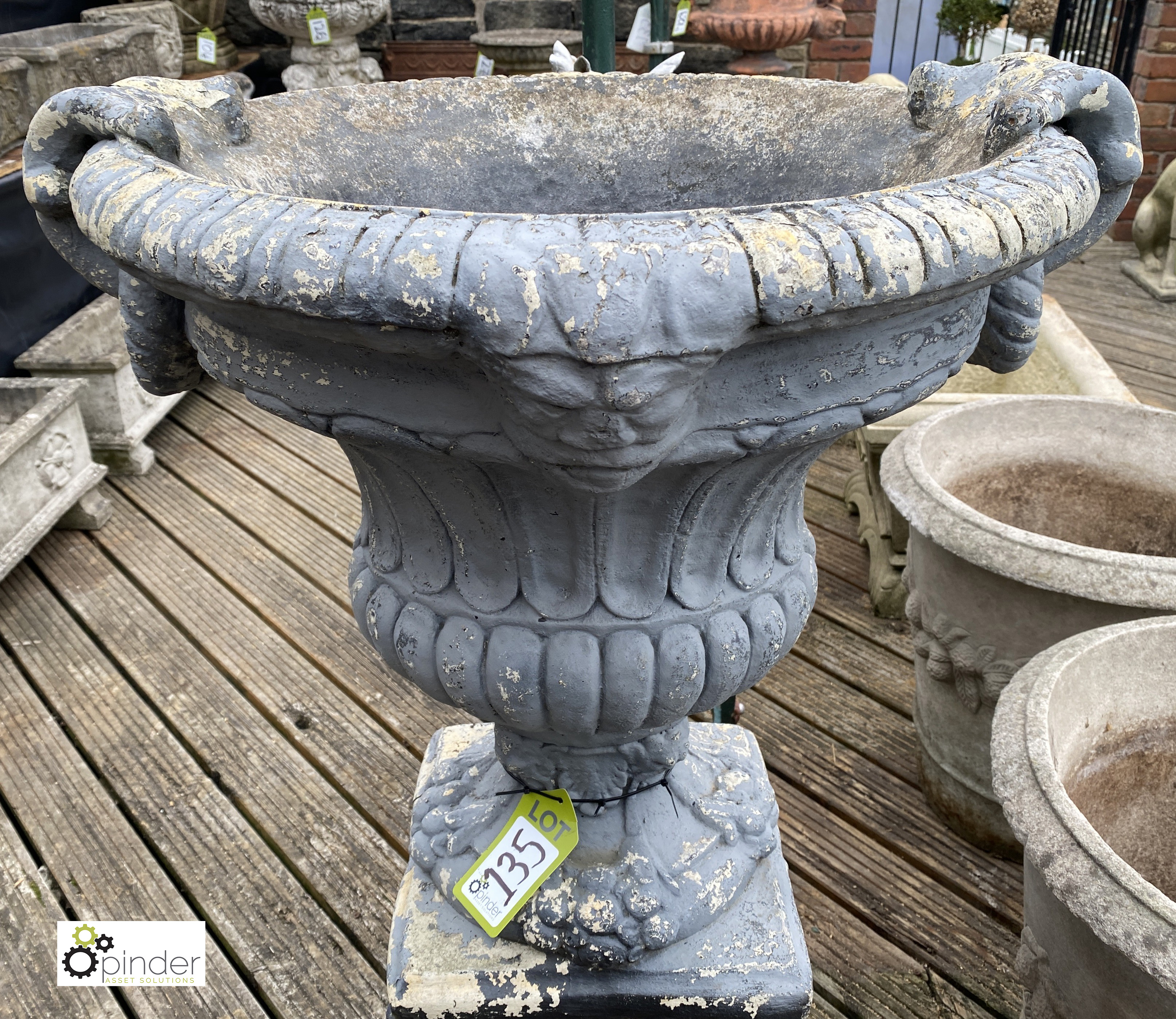 A reconstituted stone Campania Urn on plinth, with fluted and classical decoration, 44in high x 26in - Image 2 of 7