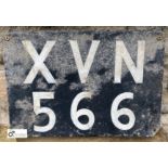 A vintage Number Plate ‘XVN 566’, 9in high x 14in wide