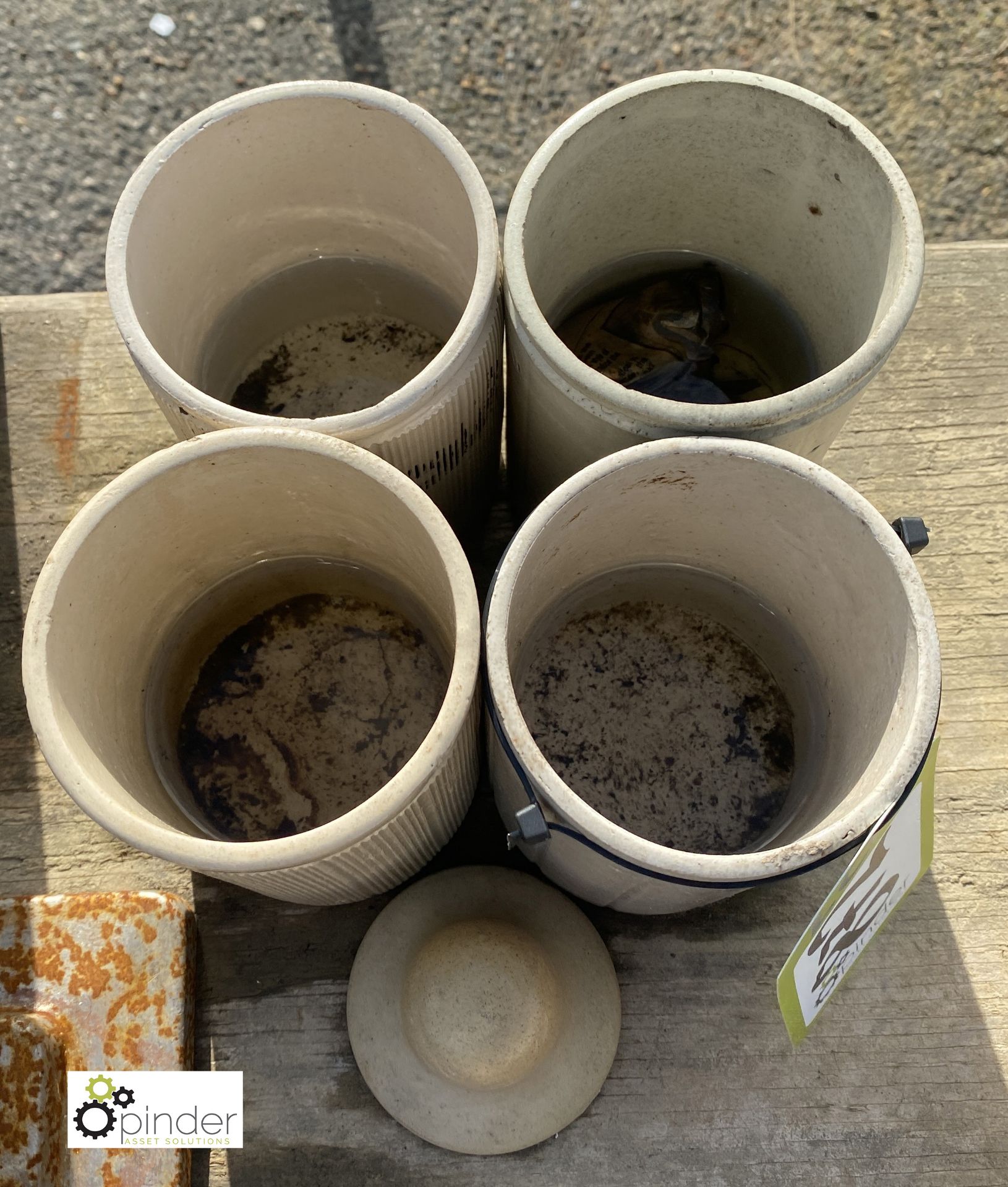 4 stoneware salt glazed Jam Jars, with bung, 6in high x 4in diameter - Image 2 of 6