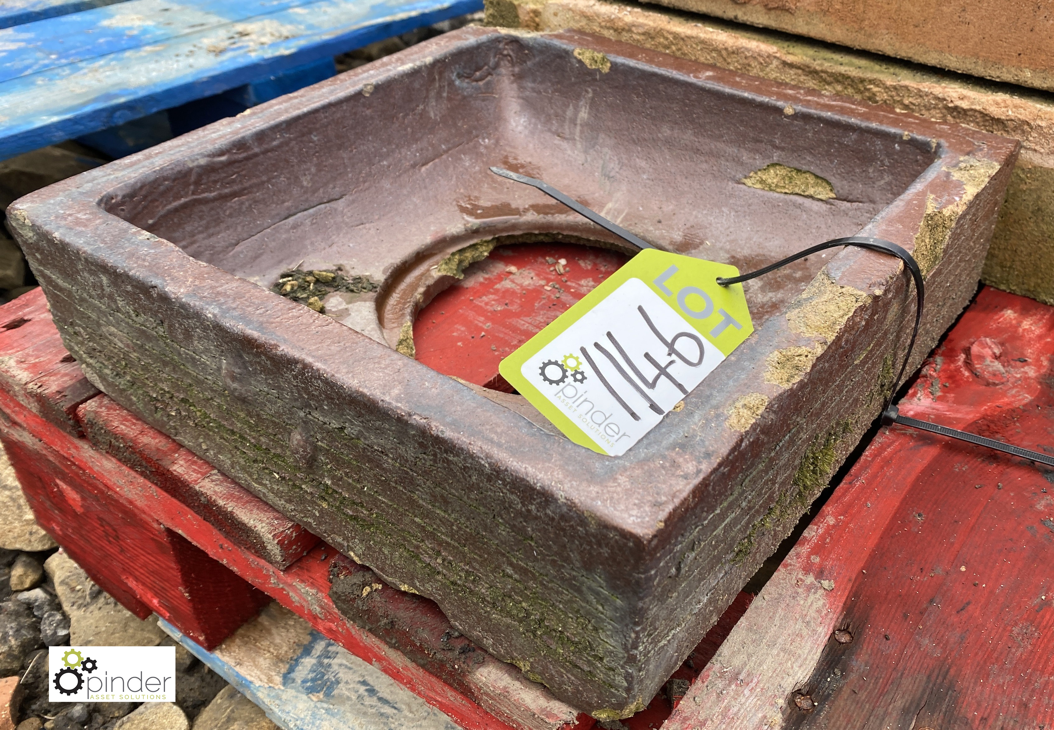 A reclaimed Victorian salt glazed terracotta Drain Gully, 12in x 12in (Located at Deep Lane, - Image 3 of 4