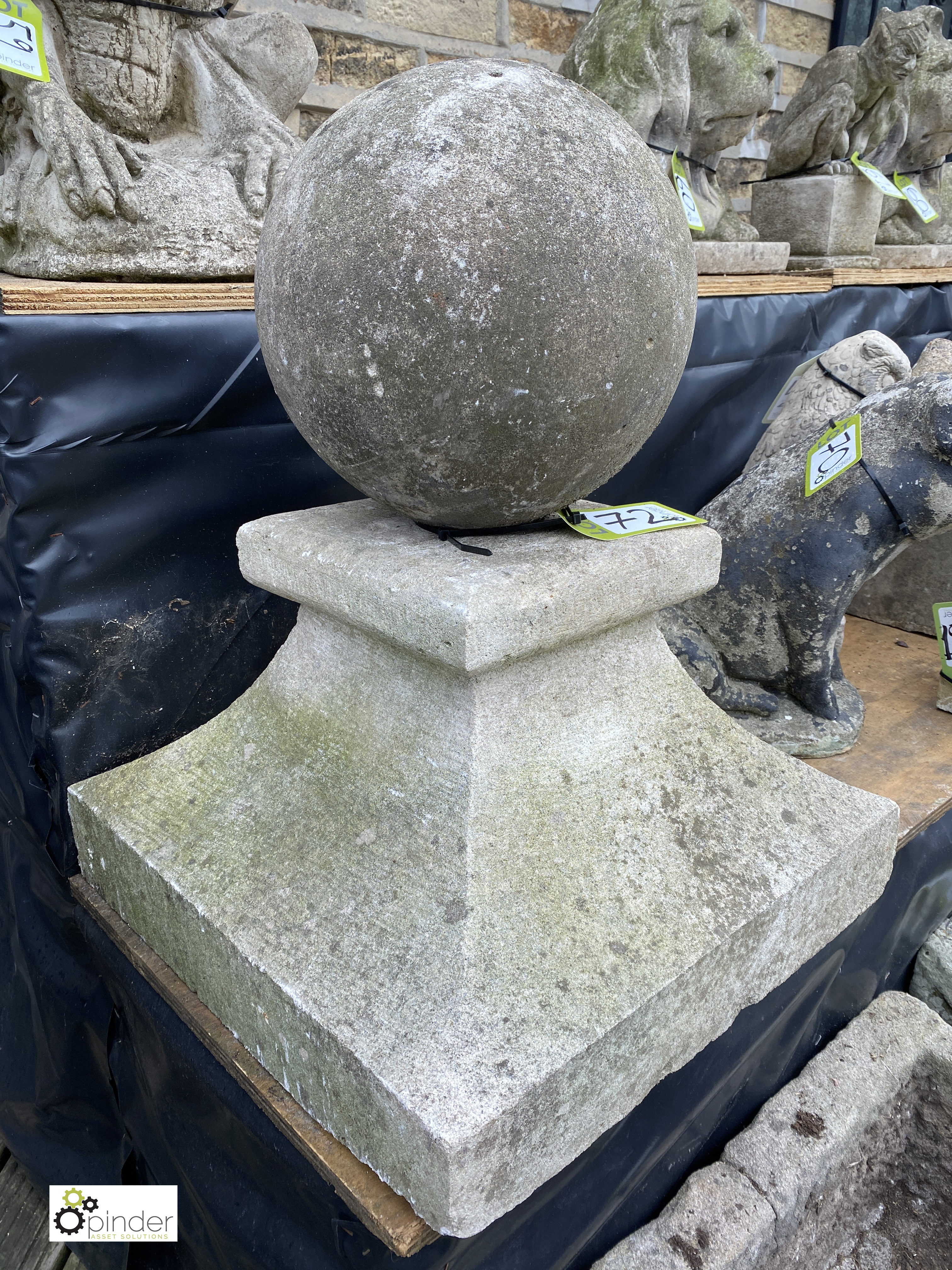 A Ball Finial, on an original carved Portland stone base, 28in high x 19in x 19in - Image 2 of 3