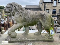 A reconstituted stone lion leaning his paw upon an embroidered ball Statue, representing supremacy