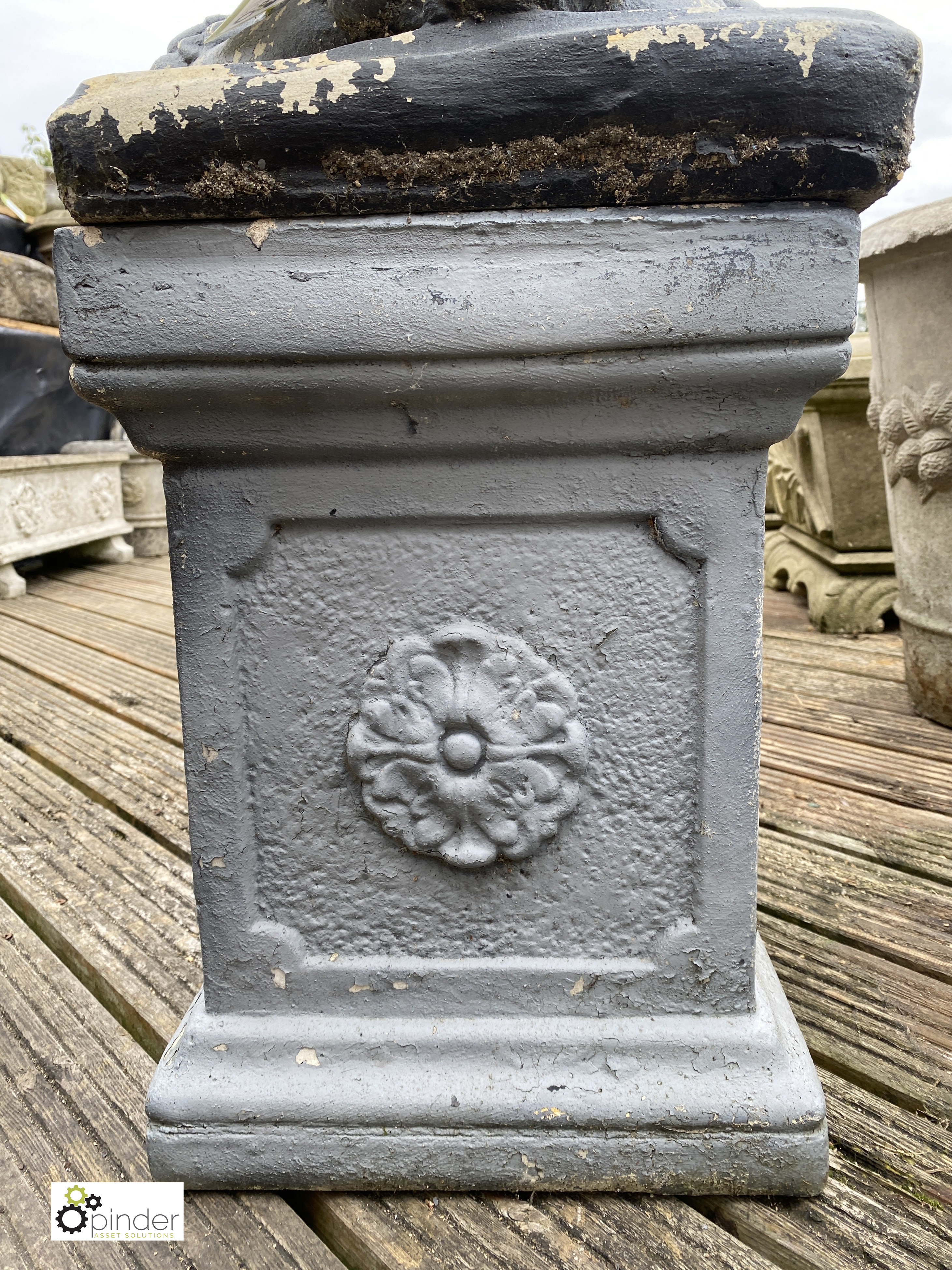 A reconstituted stone Campania Urn on plinth, with fluted and classical decoration, 44in high x 26in - Image 6 of 7