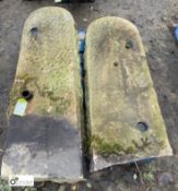 A pair Yorkshire Stone bullnosed top Cottage Gate Posts, sizes 65in high and 47in high (Located at