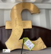 A metal gilded Pound Sign, 19in high