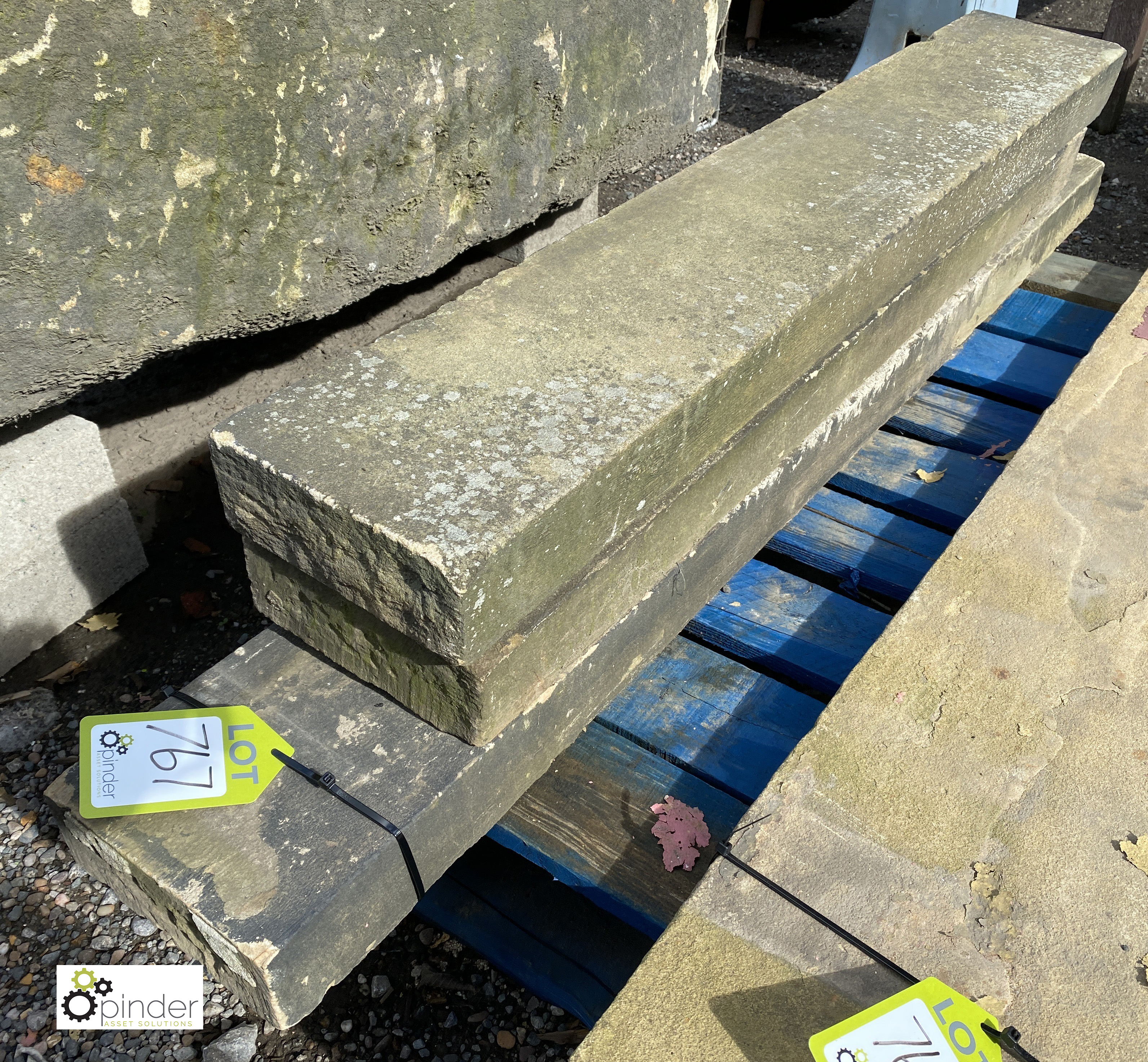 3 lengths Victorian Yorkshire Stone Coping, 3in high x 8in wide x 12.9ft total length