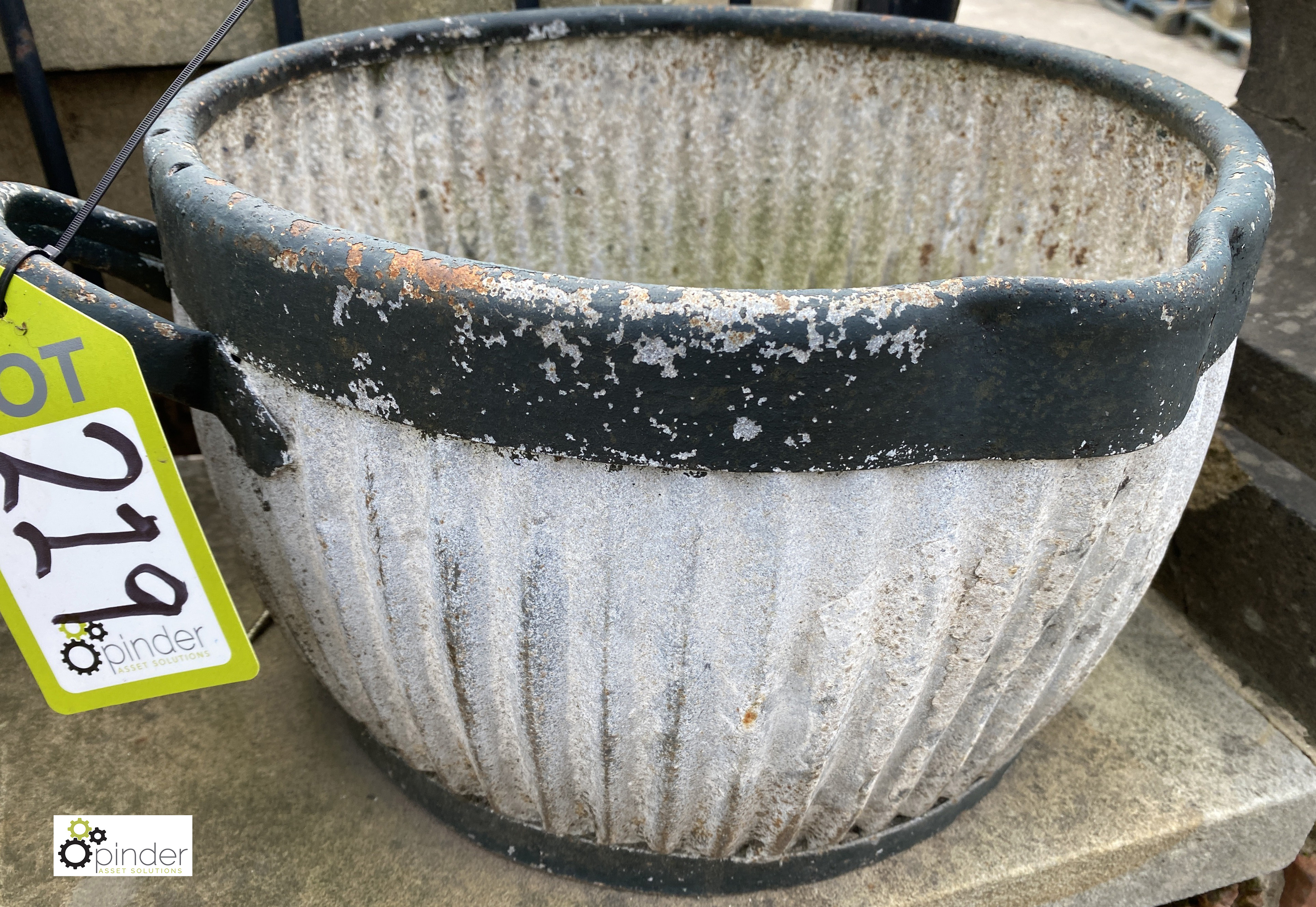 An original galvanised tabletop Dolly Tub, circa 1920s, 9in high x 15in diameter