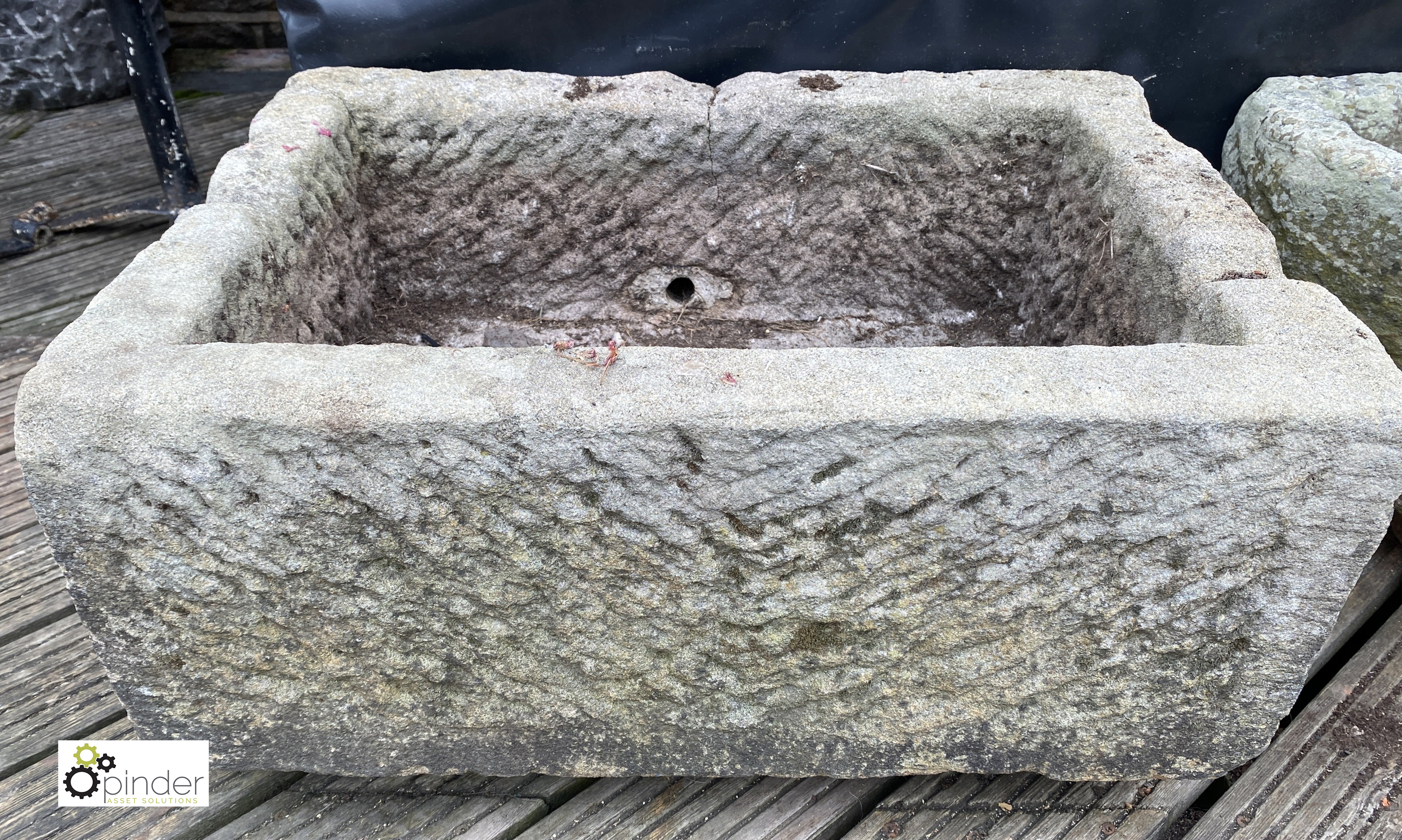 An original hand carved Yorkshire Gritstone Trough, circa 1800, 12in high x 19in wide x 25in deep