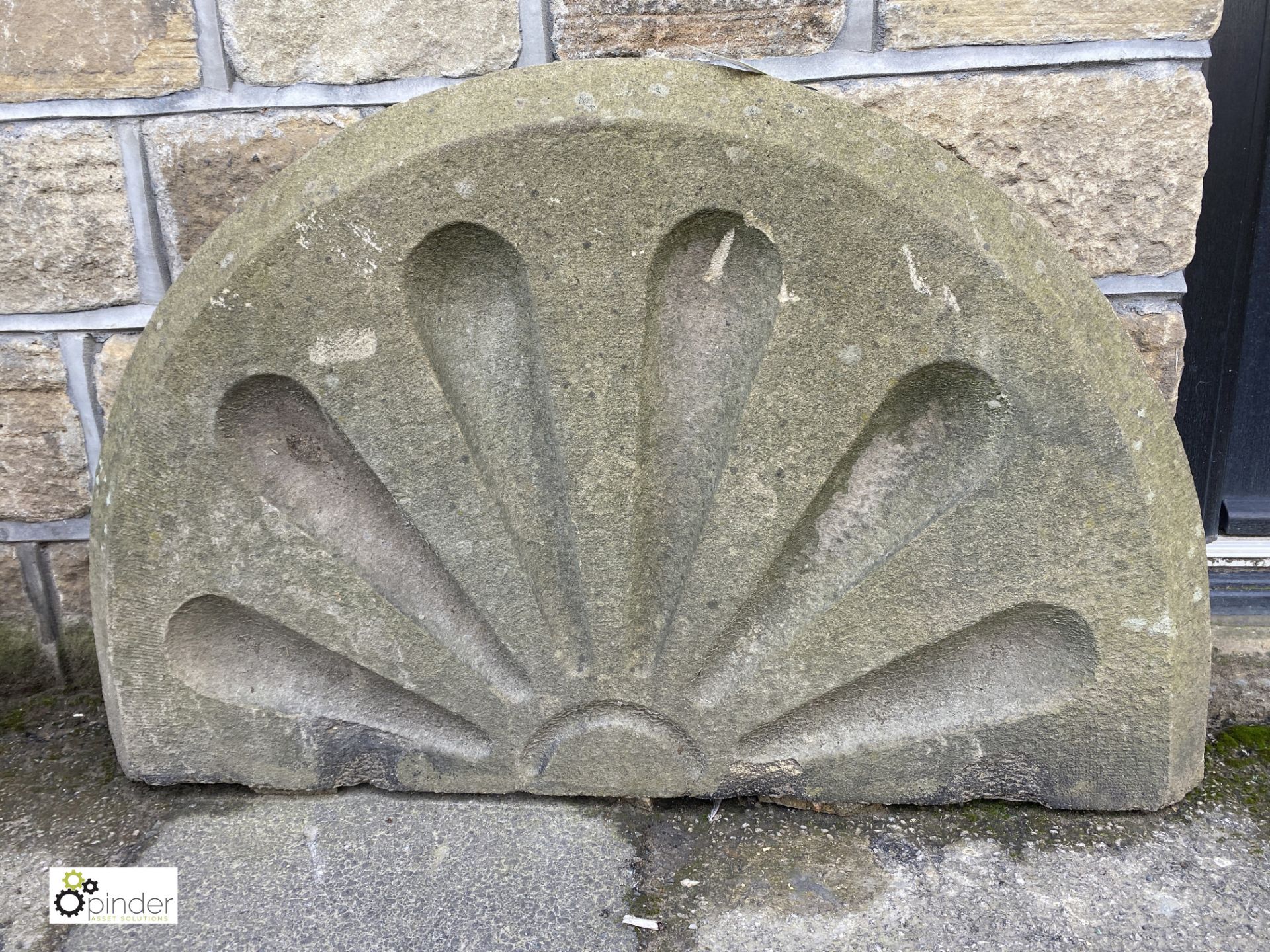 A pair Victorian Yorkshire Stone half round fluted decorative Wall Panels, 24in high x 36in wide - Image 4 of 6