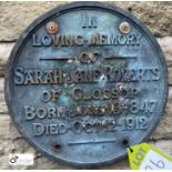 A bronze Name Plaque ‘Sarah Jane Roberts of Glossop’, 14in diameter