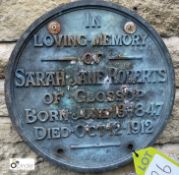 A bronze Name Plaque ‘Sarah Jane Roberts of Glossop’, 14in diameter