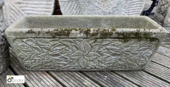 A reconstituted stone rectangular Window Planter, with flora motif, 10in high x 10in wide x 30in