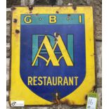 A vintage enamel Sign, advertising AA Restaurant Guide, 25in high x 21in wide