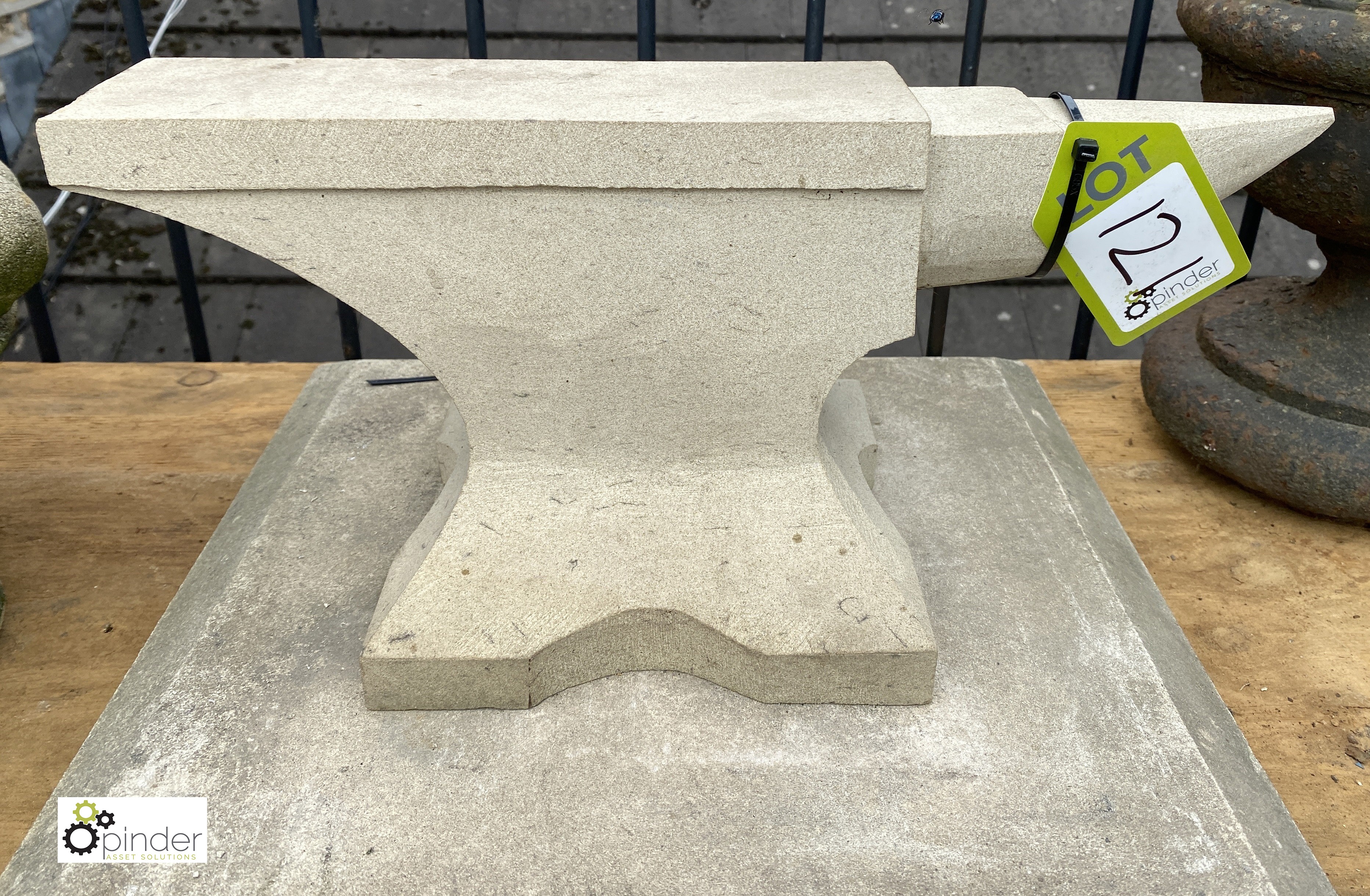 A pair hand carved Yorkshire Stone Anvil Pier Caps on plinths, 12in high x 19in x 19in - Image 3 of 6