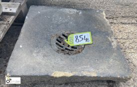 A Victorian Yorkshire Stone Drain Gully, with cast iron grate, 15in x 15in