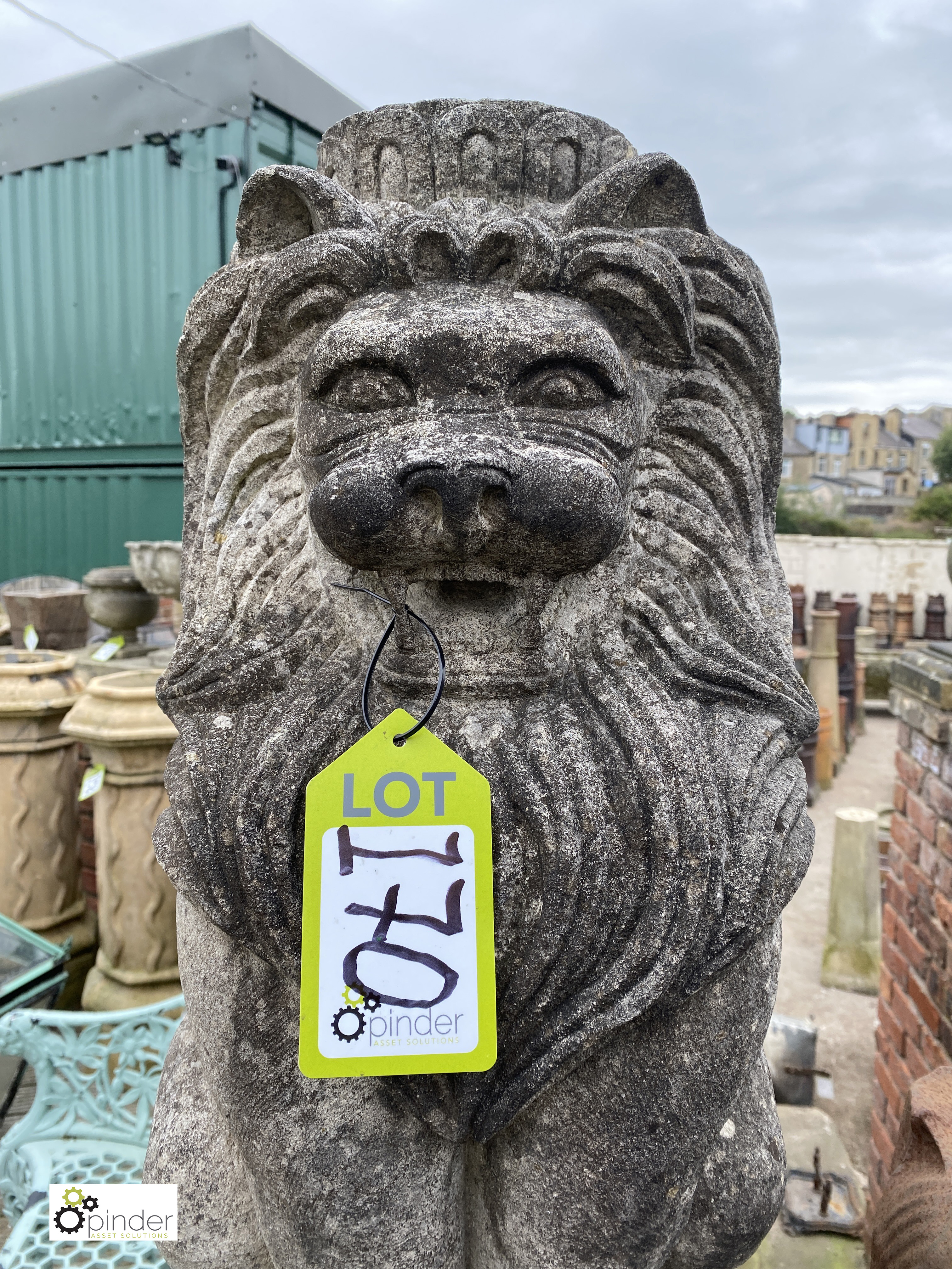 A pair carved limestone seated Heraldic Lions Statue, circa mid 1900s, 28in high (matching lot 347) - Image 9 of 10