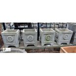 4 reconstituted stone Planters, on bracket feet with rose decoration, circa late 1900s, 14in high